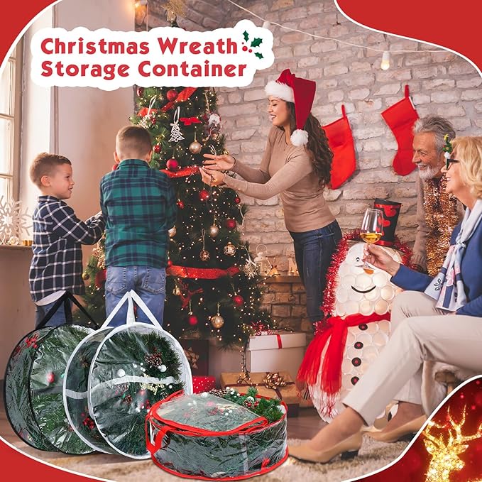 Zhengmy 6 Pcs Clear Christmas Wreath Storage Bag Wreath Storage Container With fixing strap Wreath Storage Box with Handles for Storing Garland Holiday Wreath Wrapping(30 Inches)