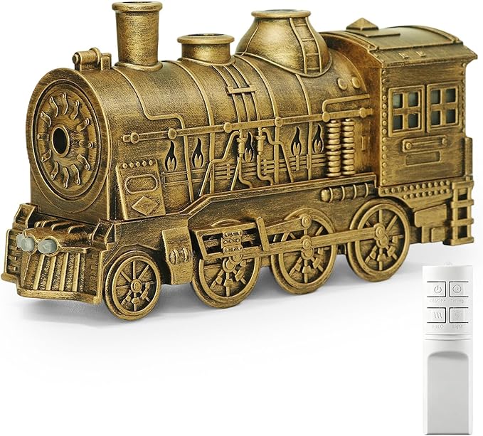 Train Diffuser 300ML Essential Oil Diffuser Cool Mist Humidifier Aroma Diffuser,2 Color Light 2 Mist Modes,3-in-1 Vintage Steam Train Diffuser Humidifier with Remote Control,Home Decor & Gift (Copper)