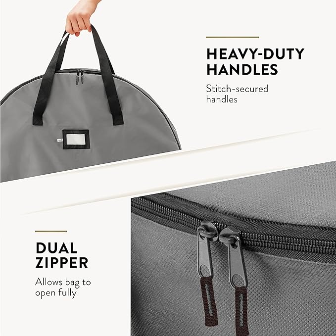 ZOBER 2 Pack Oxford Christmas Wreath Storage Container 30 Inch - Wreath Bag for Artificial Wreaths Box - Waterproof Fabric, Dual Zippered Wreaths Storage Bag With Strong Durable Handles - Gray