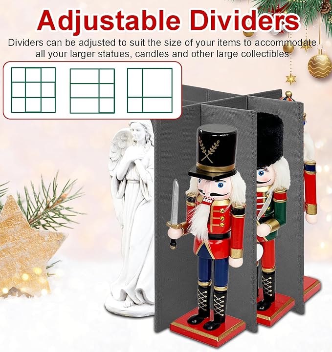 Christmas Nutcracker Collectibles Storage Box, Large Ornament Box for 9-16' Tall Nutcrackers, Ornaments (Red and Gray)