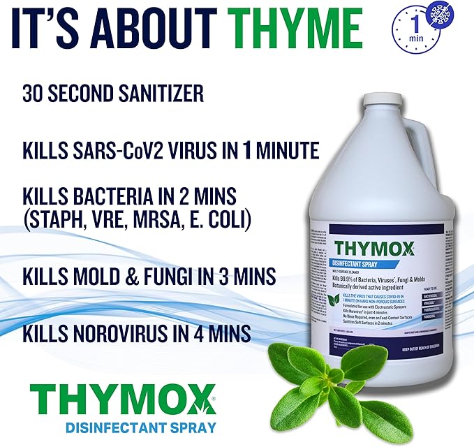 Thymox 1 Gallon Botanical Disinfectant - All Natural Cleaner Mold Remover, Multipurpose Cleaner, Mold Killer - Ideal for Restoration Jobs and Water Damage, Pet Friendly Natural Disinfectant