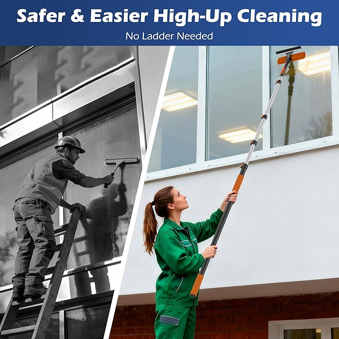 TONYINGO 26FT High Reach Duster Kits with 5-20FT Extension Pole, Cobweb Duster with Telescoping Pole, Washable Ceiling Fan Cleaner & Window Squeegee for Glass Surfaces & High Roof
