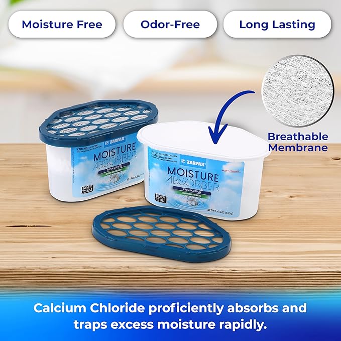 ZARPAX Moisture Absorber Fresh Cotton 6.5 oz/185g | Removes Moisture, Damp & Humidity | Odor Absorber With Fresh Cotton Fragrance | Moisture Trap for Bathroom, Closet, Kitchen | Set of 15