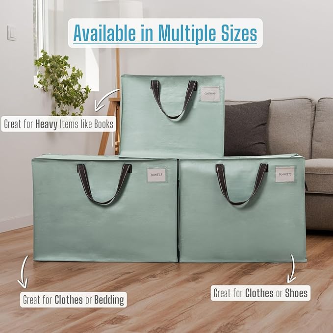 VENO 4 Pack Moving Bags, Christmas Storage Containers, Storage Totes, Zipper On Top, Sturdy, Storage Bags for Camping, Clothes, Bedding, Comforters, Pillows (27 Gallon Light Green, 4 Pack)