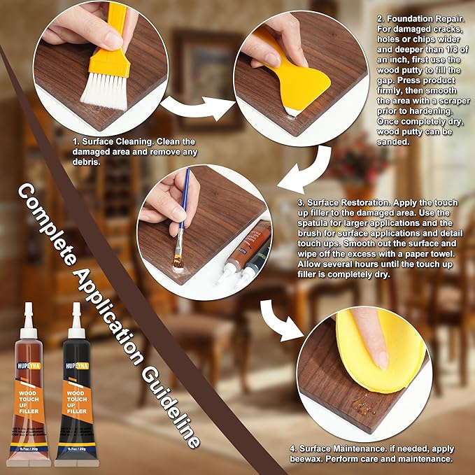 Hupeyna Wood Furniture Repair Kit, 21 Pcs Touch Up Wood Putty, Wood Fillers and Beeswax - Repair Cracks, Scratch, Hole, Discoloration for Wooden Floor, Door, Laminate, Table, Cabinet Surfaces