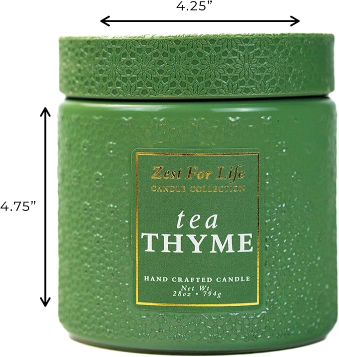 A Cheerful Giver - 28oz Large Scented Candle Jar with Lid- Zest for Life - 130 Hours of Burn Time, Gift for Women (Large, Tea Thyme)