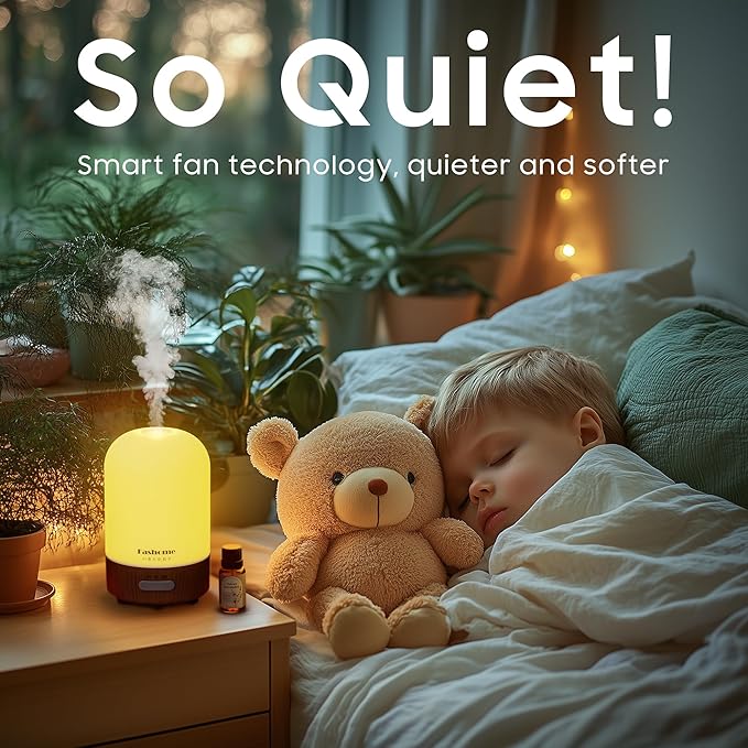 Essential Oil Diffuser Hand Blown Glass, 100ml Small Aromatherapy Diffuser, Auto Shut-Off Function, Ultrasonic Diffusers for Essential Oils, Cool Mist Humidifier with Warm White Lights（White）