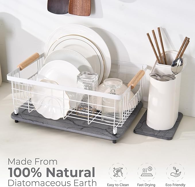 Stone Dish Drying Mat for Kitchen Counter, 2PCS Quick Dry Stone Dishes Mats, Water Absorbing Diatomaceous Earth Drying Pad for Bottles Dish Cups(Dark Gray 15.7"x11.8" & 8"x5")