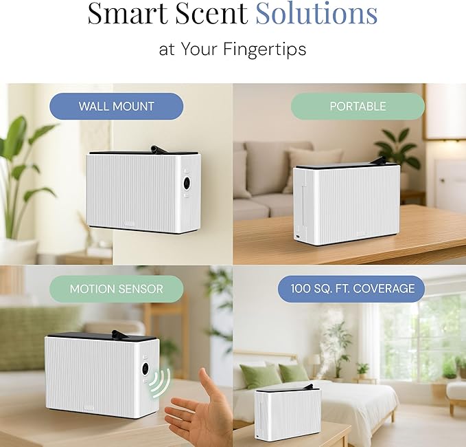 Air Esscentials AE101Bat Waterless Scent Air Machine, Battery Operated Aroma Diffuser with Motion Sensor, Wall Mount or Portable, Oil-Based Fragrance Only, 100 Sq. Ft. Coverage