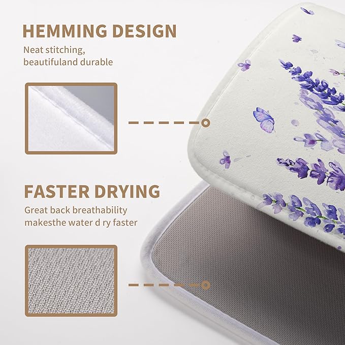 Purple Lavender Dish Drying Mat for Kitchen Counter Spring Summer Flower Floral Dishes Drainer Mats Absorbent Microfiber Dish Drying Pad Washable Dish Draining Mat Extra Large 18x24 Inch