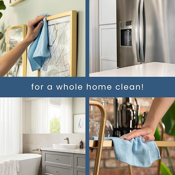 S&T INC. 200 Pack Microfiber Cleaning Cloth, Bulk Towels for Home, Reusable Microfiber Towels for Cars, Cleaning Rags, Light Blue, 11.5 Inches x 11.5 Inches, 200 Count