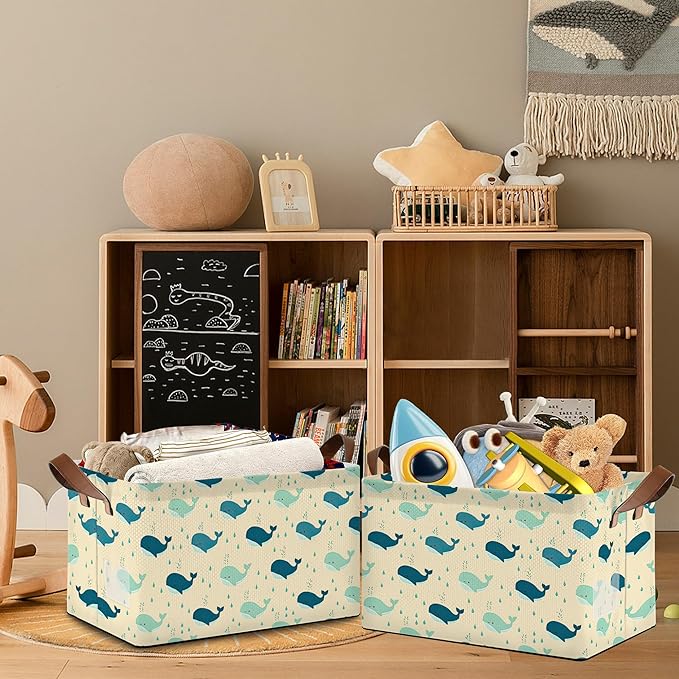 Cute Whale Storage Basket,Collapsible Storage Bin Cubes for Living Room Bedroom Blankets Home Storage 17x11.5x10Inch