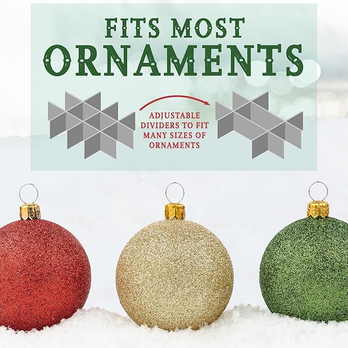 HOLDN’ STORAGE Christmas Ornament Storage Box with Dividers, Stores Ornaments up to 96 of 3 Inch Large Christmas Ball Storage Containers with 4 Trays - Red