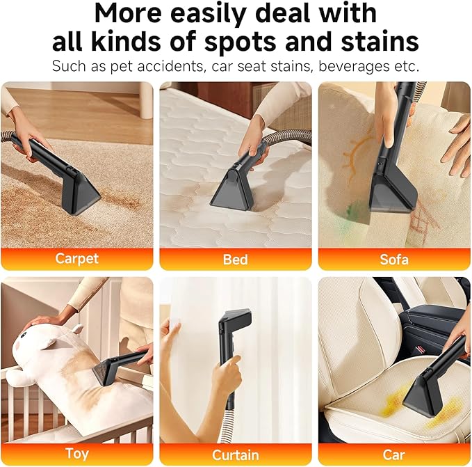Vaconly Portable Spot Cleaner Machine for Carpet and Upholstery - 18Kpa Carpet Cleaner with Dual BrushHeads, Easy Move, Cleaning Machine for Furniture, Couch, Stairs, Car and Pet Stain,Yellow