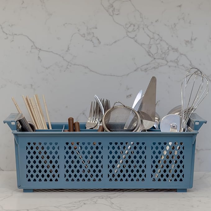 PROLISOK Flatware Rack – 8-slot Plastic Cutlery Basket – Large 16" Organizer for Knives, Forks, Spoons, Silverware, Kitchen Utensils, Essentials, Craft & Office Supplies – Dishwasher Basket