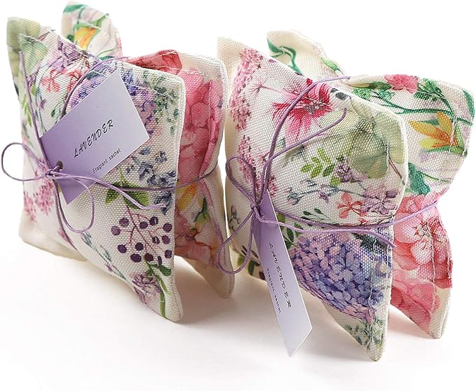 AUCUDA Spring 4pcs Lavender Scented Sachet Bags for Drawers and Closets Decorations, Potpourri Packets for Women Clothes Storage, Spring Wedding Fragrance Pillow for Bedroom Indoor, Air Fresheners.