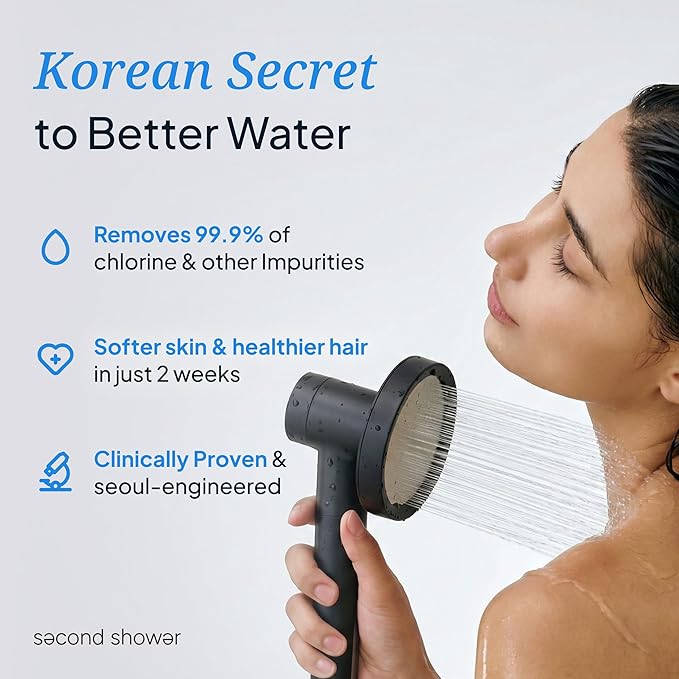 SecondShower Filtered Shower Hand for Hard Water | Clinically Proven for Skin Health, NSF Certified 99.9% Chlorine Removal, SPA Grade High Pressure, Korean Beauty Secret Natural Filter (Blossom Pink)