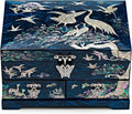 MADDesign Mother of Pearl Lacquered Jewelry Box Two Level Cranes Blue
