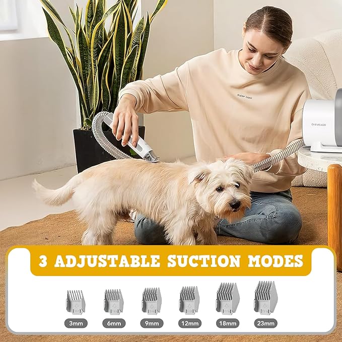EVEAGE Dog Grooming Vacuum, 13000Pa Strong Grooming, 1.5L Large Capacity Dust Cup, Low Noise Pet Hair Vacuum, 7 Grooming Tools & 6 Nozzles for Cat & Dog Hair