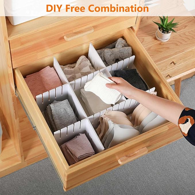 12Pcs Drawer Dividers, 16.93" x 2.76", Thick, Large Adjustable Drawer Organizer for Clothes, Kitchen, Bathroom, Dresser, Fridge, Bedroom, Office Storage, DIY Storage Organizer Separator