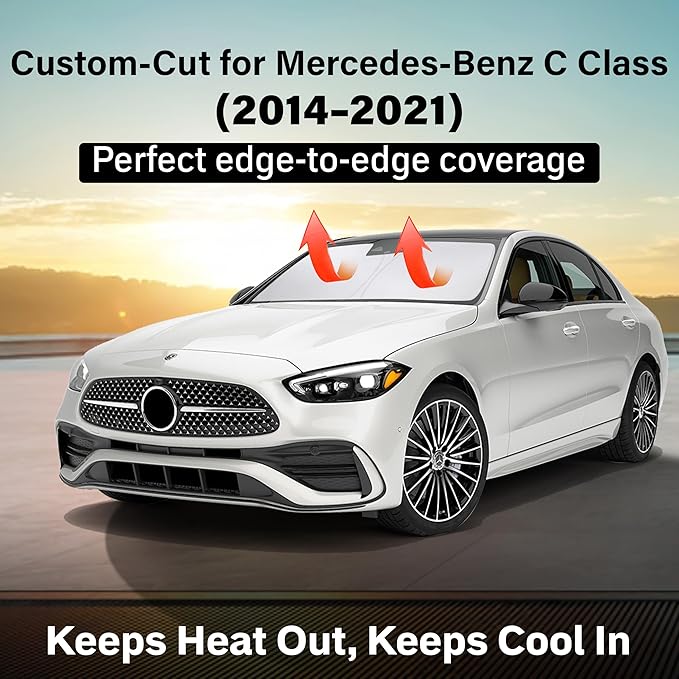 EcoNour Windshield Sun Shade Compatible for Mercedes-Benz C Class 2014–2021 | Sedan Front Window Sun Visor Protector | Foldable Sunshade | Blocks UV Rays & Keeps Interior Cooler