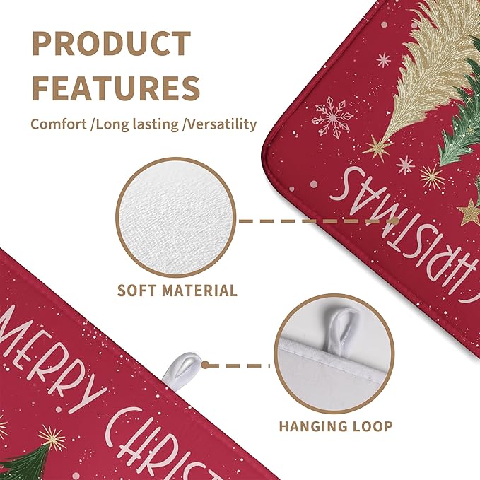 Wnoesat Merry Christmas Dish Drying Mat for Kitchen Counter 18x24 Inch Red Xmas Tree Snowflakes Drying Pad Winter Holiday Absorbent Microfiber Dish Draining Reversible Dish Drainer Rack Mat