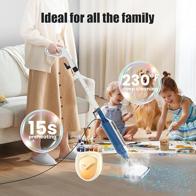 Sapodilla 12 in 1 Steam Mop, Detachable Handheld Steam Cleaner for Home, 23FT Cord, for Hardwood Floor Cleaning, Tile, Carpet, Furniture, Clothes, Windows, Blue