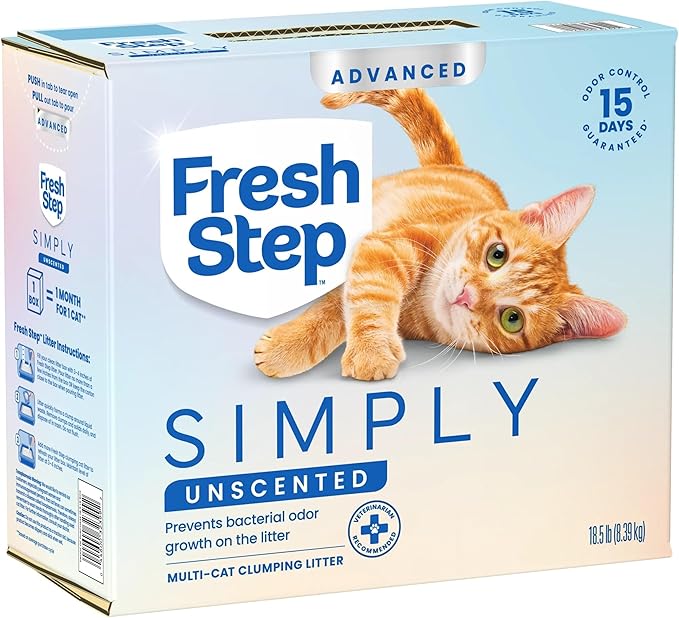 Fresh Step Advanced Simply Unscented Clumping Litter, Fresh Step Unscented Cat Litter Fights Odor on Contact, 18.5 lb. Box