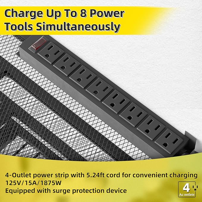 Power Tool Organizer Wall Mount with Charging Station, 4 Layers 4 Drill Holder, Heavy Duty Storage Utility Racks, Supports 600 lbs,Battery Shelf for Garage and Workbench (16 Inch 4 Drills Holder)