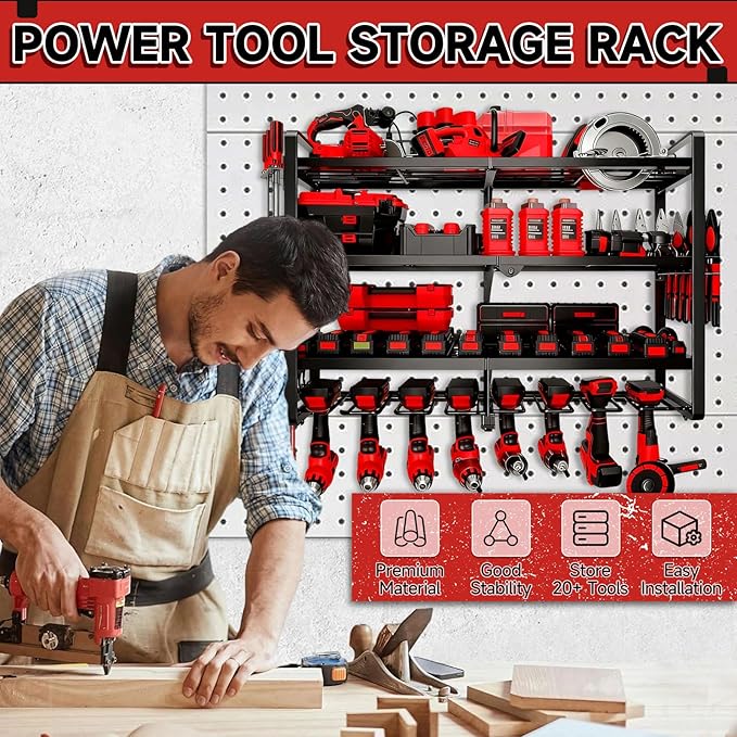CRELYSTER Large Power Tool Organizer Wall Mount, 4 Layer Heavy Duty 8 Cordless Drill Holder Tool Storage Rack, Load 400lbs Utility Power Tool Rack for Garage,Workbench,Workshop,Gifts for Men