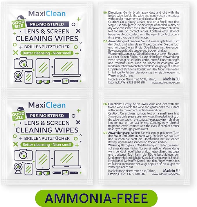MAXI CLEAN 440 Pack Lens Wipes for Eyeglasses Pre-Moistened, Individually Wrapped Streak-Free Cleaning for Glasses & Laptop Screens, Glasses Cleaner Wipe Bulk 5.5 x 4.7 Inch, Sunglasses & Phone Wipe