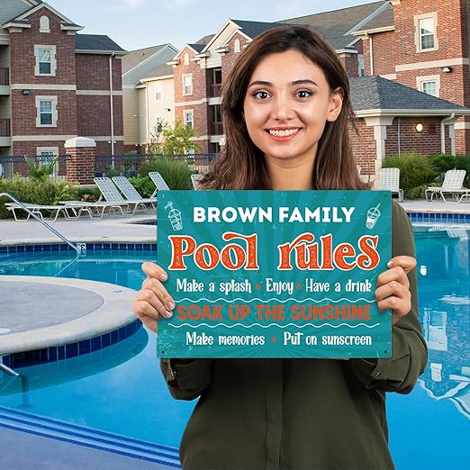 Custom Pool Sign, Pool Rules Enjoy Swimming For Pool Décor Sign, 10x14 Inches, Rust Free .040 Aluminum, Fade Resistant, Made in USA by Sigo Signs