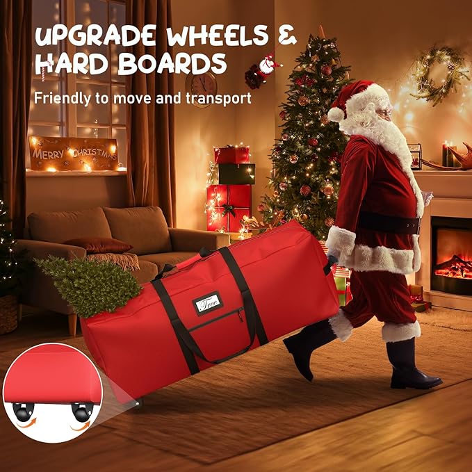 Mrrihand Christmas Tree Storage Bag, Large Artificial Anti-Tear Heavy-Duty 600D Oxford Cloth Xmax Christmas Tree Storage Box with Rolling Wheels, Christmas Tree Storage Container (Red, 7.5Ft)