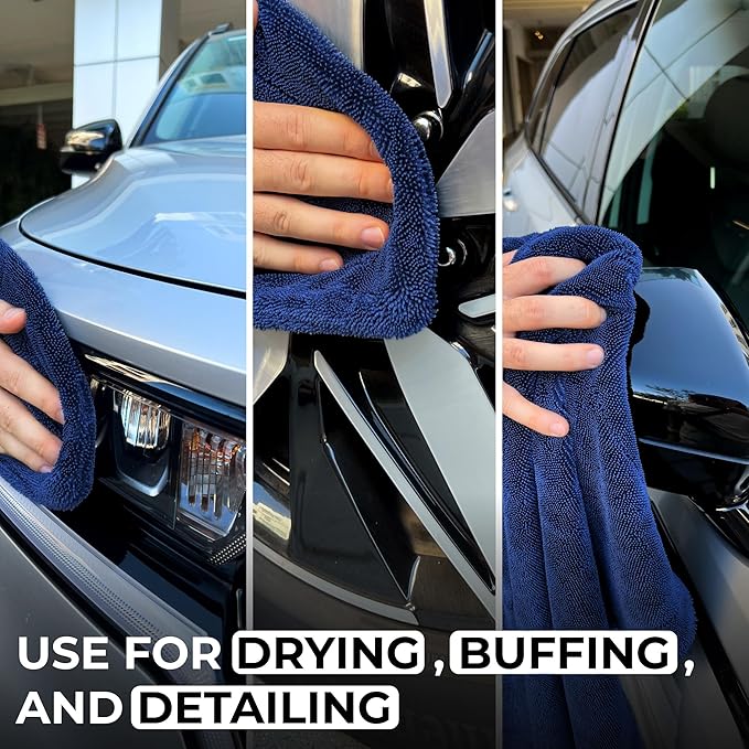 WEST BROS Large Car Drying Towel, 1300 GSM Professional Car Towel with Double Twisted Loop,Super Absorbent Large Microfiber Drying Towels for Cars, Trucks, SUVs - 20"x26", Navy