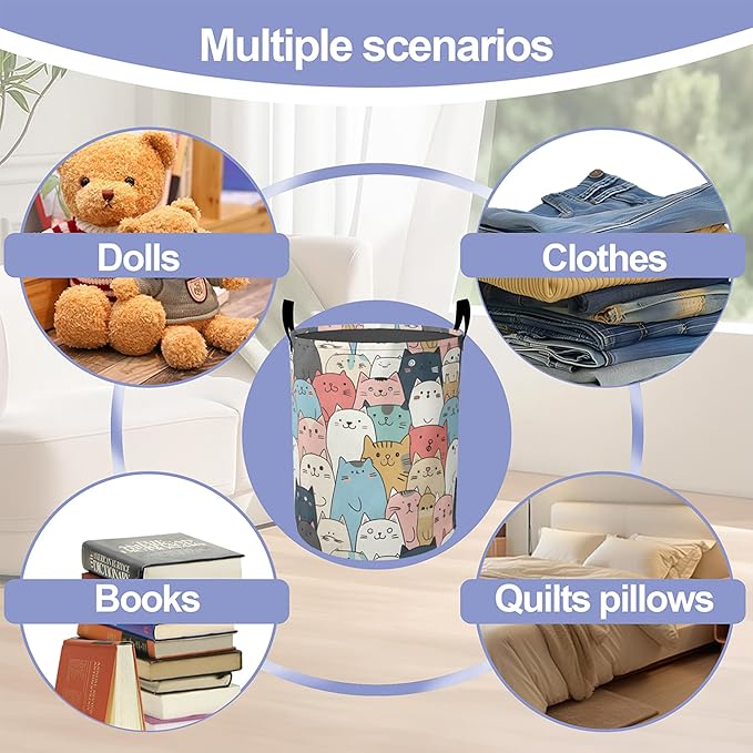 Laundry Basket-Cute Cartoon Cat Foldable Waterproof Oxford Cloth Funny Tote Bag Laundry Hamper Clothes Storage Bucket Organizer For Bathroom/Laundry Storage/Bedroom Storage Basket