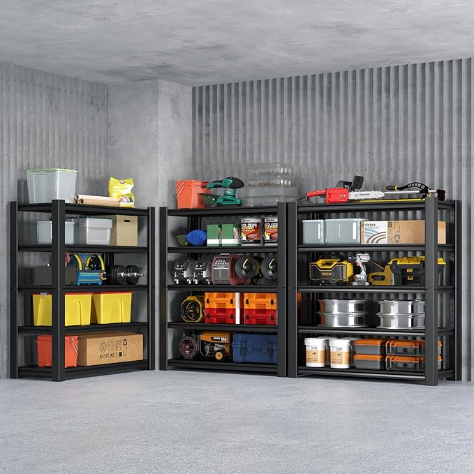WOZBUD Heavy Duty 5-Tier Garage Storage Shelving Unit, Boltless Metal Rack for Garage Organization, Adjustable Freestanding Steel Shelf, Black, 76H x 60W x 24D