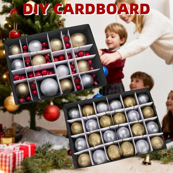 inin Christmas Ornament Storage Box with Adjustable Dividers,Stackable Drawer Ornament Organizers,Ornaments Storage Container Bin with Lid for Xmas Decorations (72 Ball, Red, with Removable Tray)