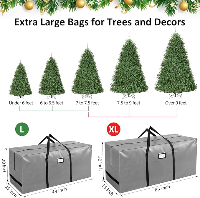 HABGP 7.5 ft Christmas Tree Storage Bag, Fits Artificial Xmas Holiday Tree, Durable Christmas Tree Storage Box Waterproof Material with Zippered Bag & Carry Handles, Protects from Dust, Moisture-Gray