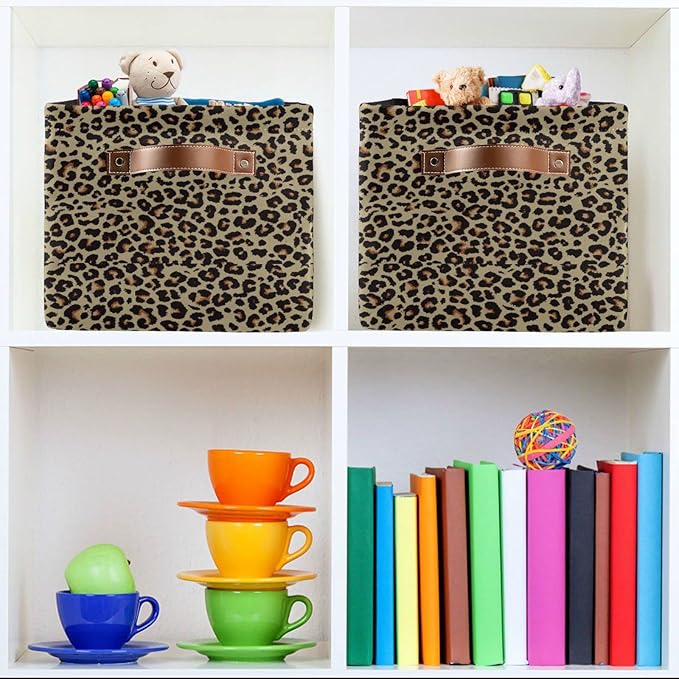 ALAZA Cheetah Leopard Print Animal Skin Foldable Storage Box Storage Basket Organizer Bins with Handles for Shelf Closet Living Room Bedroom Home Office 2 Pack