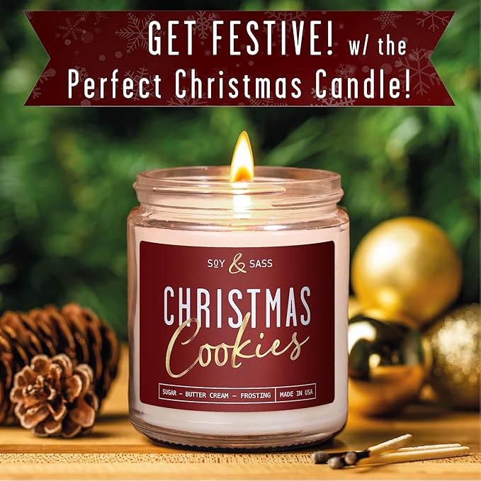 Christmas Cookie Candle, Cookie Candle – ‘Christmas Cookies’ Soy Candles, w/Sugar, Butter & Vanilla - Infused with Essential Oils I Christmas Candles I 9oz, 50Hr, Made in USA