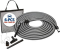 Central Vacuum System Car Care Attachment Set for Interior Car Cleaning. Includes 50FT Crushproof Hose, Natural Hair Dusting Brush, Long Crevice Tool, Mesh Storage Bag and More