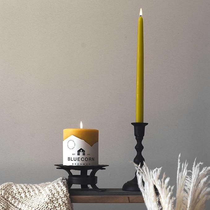 Bluecorn Beeswax Taper Candles, 100% Pure Natural Bees Wax, 8 Inch Pair, Sage Green Candlesticks, Unscented, Clean Burning & Dripless, Long Lasting, Thanksgiving & Christmas Decor, American Made, 1 Ct