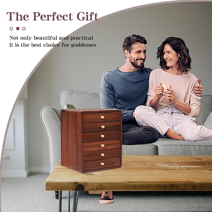 Jewelry Box for Women Girls, Wooden Jewelry Box Organizer Functional With Drawers, 6 Layers Jewelry Storage Organizer for Earring, Ring, Necklace, Bracelets