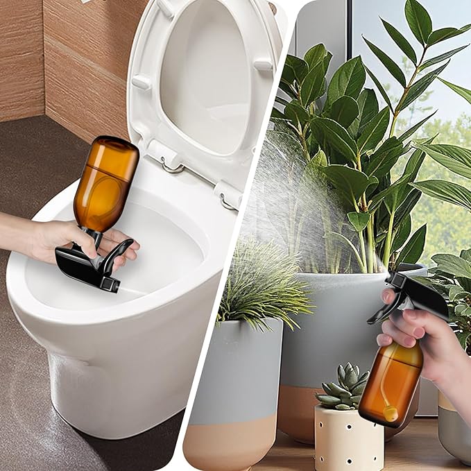 Tecohouse 360° 4 OZ Amber Glass Spray Bottles, 2 Pack Empty Refillable Containers with Adjustable Spray Nozzles, Dark Spray Bottles for Cleaning Solutions, Plants, Hairs