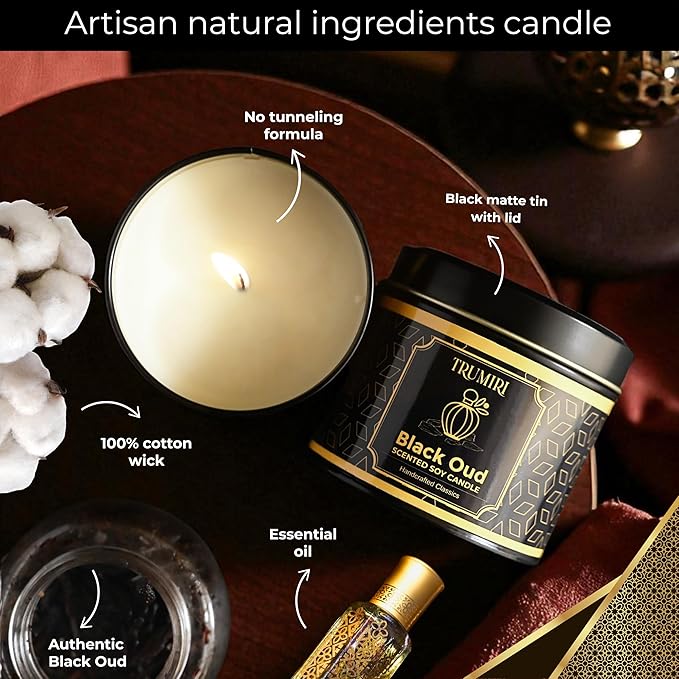 Black Oud Candle Highly Scented Soy Candel Clean Non Toxic Velas Aromáticas Gift for Men Pack of 1 5Oz Decorartive Travel Tin