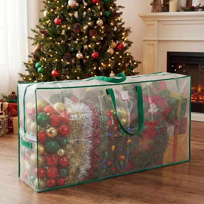 6 Pack Extra Large Christmas Tree Storage Bag 9 ft Artificial Tree, 126gallon Heavy Duty Moving Bag 65" Waterproof Clear Oversized Box with Handle Label Pocket for Camping College (Green)