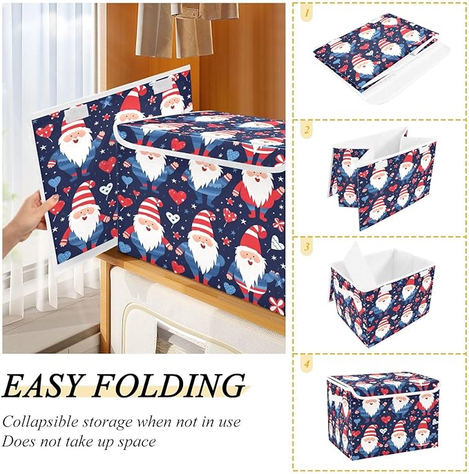 Bolaz Storage Bins with Lids and Handles,Cute Gnmoes American National Day Storage Box Storage Basket with Cover Collapsible Organizer Containers for Home Closet, Shelves