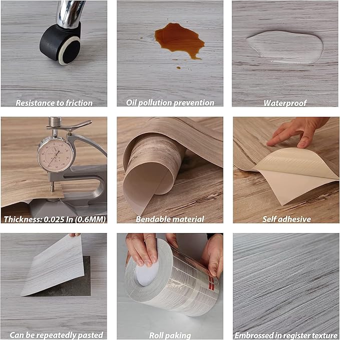Lareko 18 Sq.Ft,Wood Peel and Stick Floor Tiles,12 Pack Grey Vinyl Flooring (No Adhesive Residue) 36"×6" Waterproof and Non-Slip Laminate Flooring for Renters Bathroom, Living Room(Mediterranean）