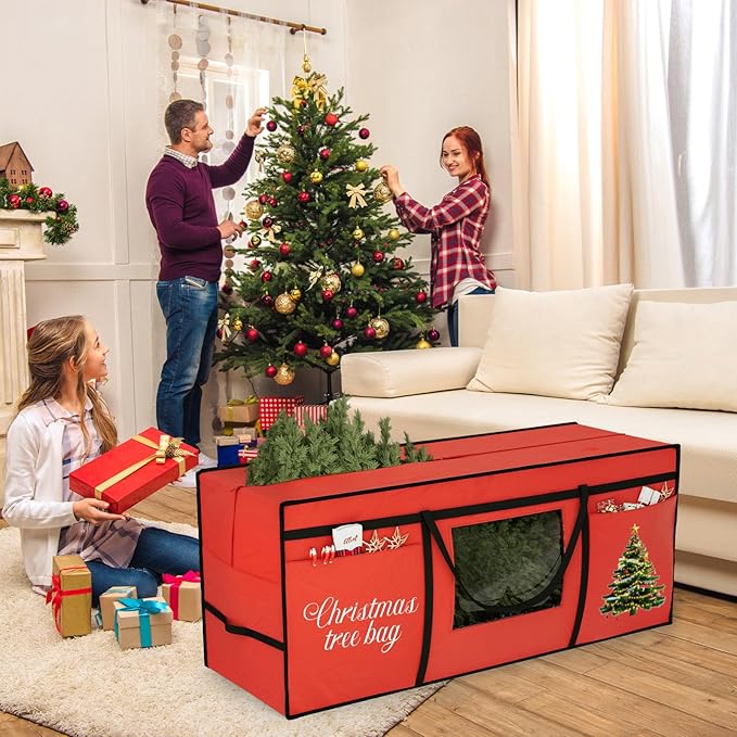 VERONLY Christmas Tree Storage Bag for 7.5FT Artificial Tree, Heavy Duty 600D Oxford Fabric with PVC Window and Exterior Pockets, Dust Moisture Proof Protection with Reinforced Handles