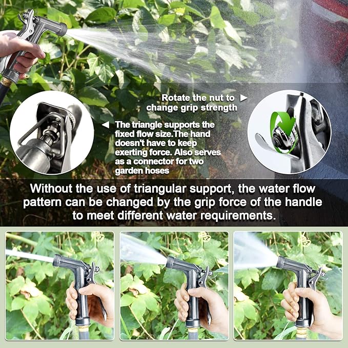IRRIGLAD Hose Nozzle 2 Pack, Full Size Pistol Grip Water Nozzle Sprayer with Threaded Front, High Pressure Nozzle, Adjustable Spray Water Flow for Watering, Showering Pet, Washing Car, Silver